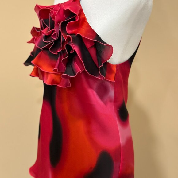 Women Vintage Express Halter Blouse Ruffle Flower Red Black Pink Size S Back Bow - Picture 4 of 11